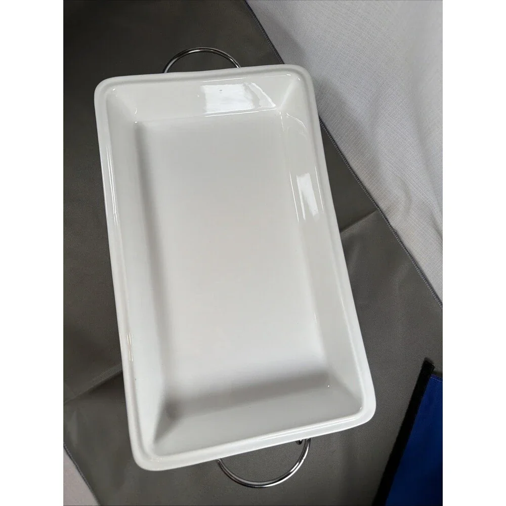 White Ceramic Rectangular Baking Dish With Chrome Wire Rack Lasagna Pan